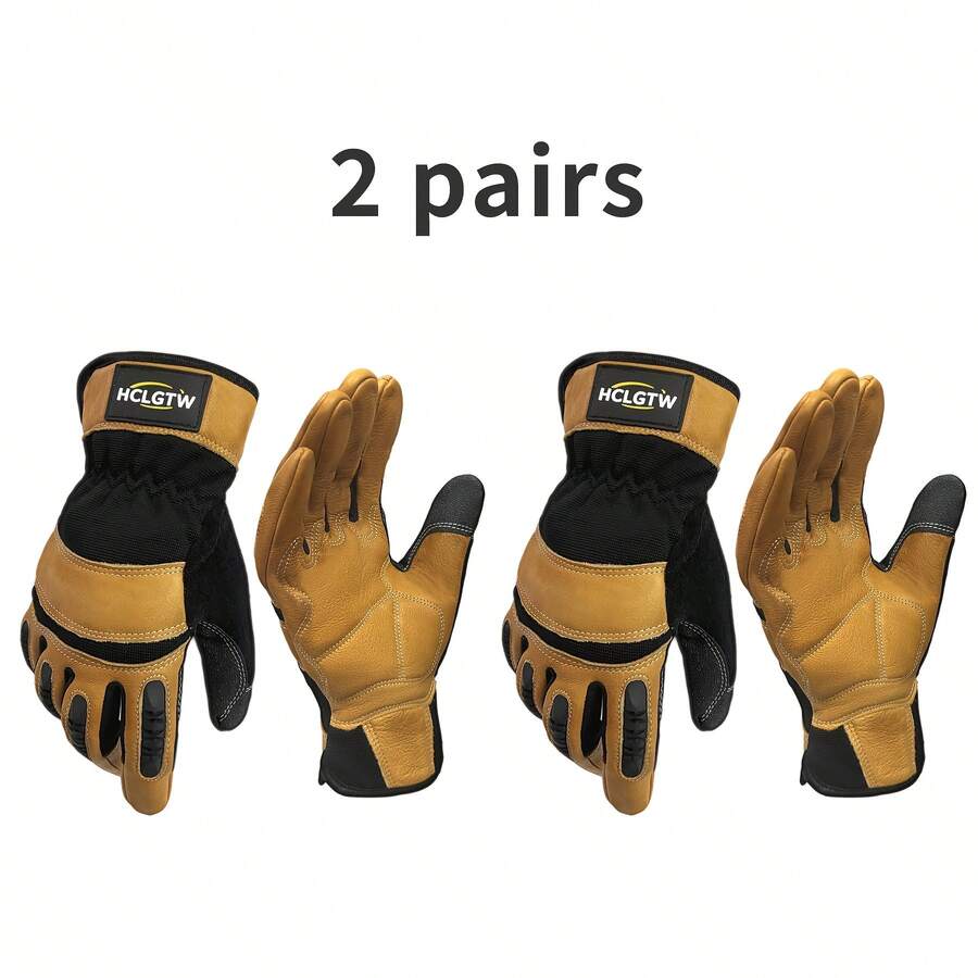 Work Glove Impact - Two Pairs Of Brown Leather Gloves,