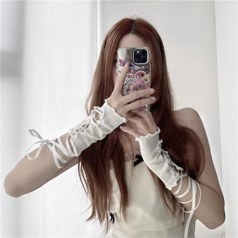 Women Lace‑Up Fingerless Arm S - Fingerless Glove Knit reseña y precio