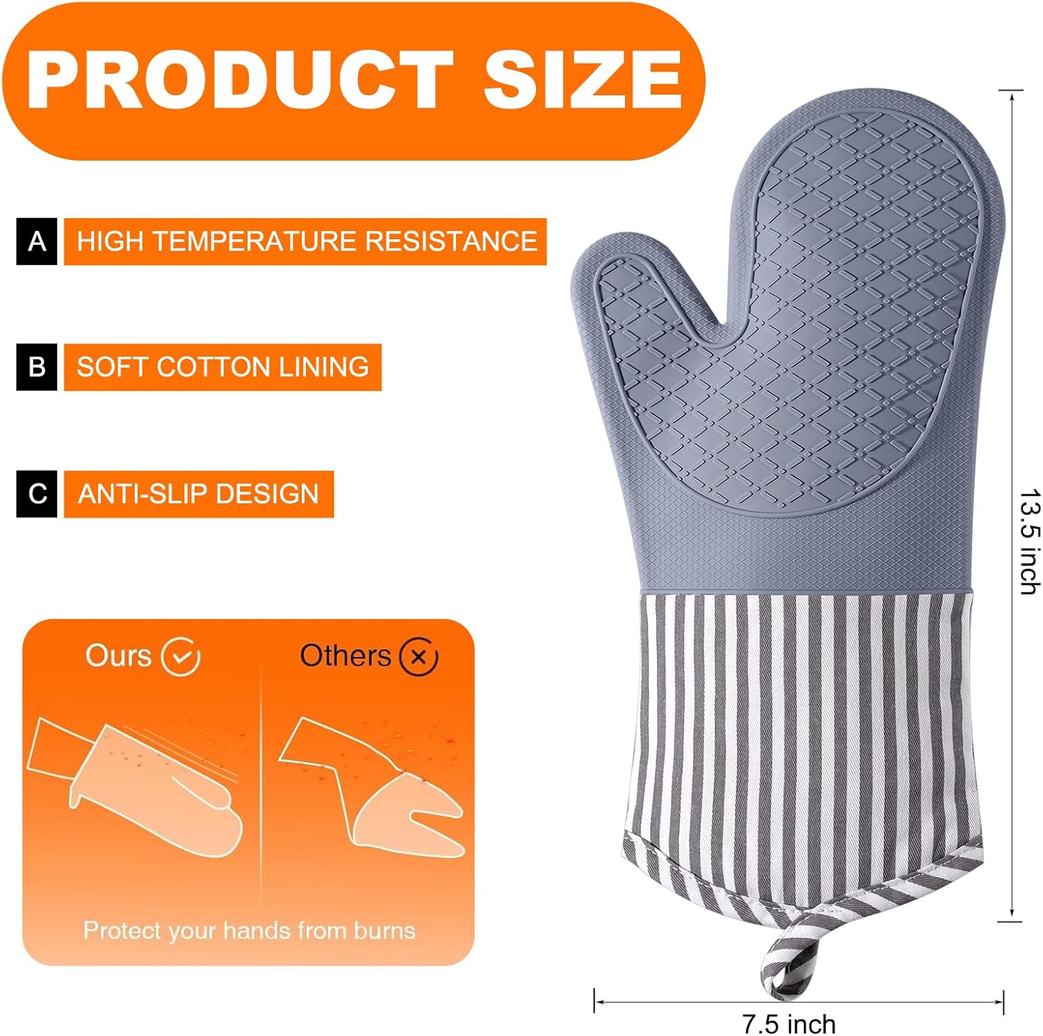 Silicone Oven Mitts, 500°F Hea - Heat Resistant Glove reseña y precio