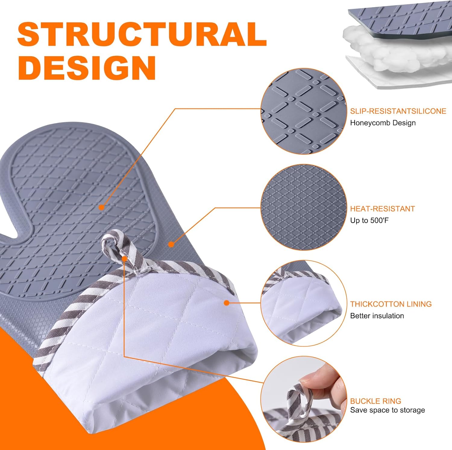 Silicone Oven Mitts, 500°F Hea - Heat Resistant Glove reseña y precio