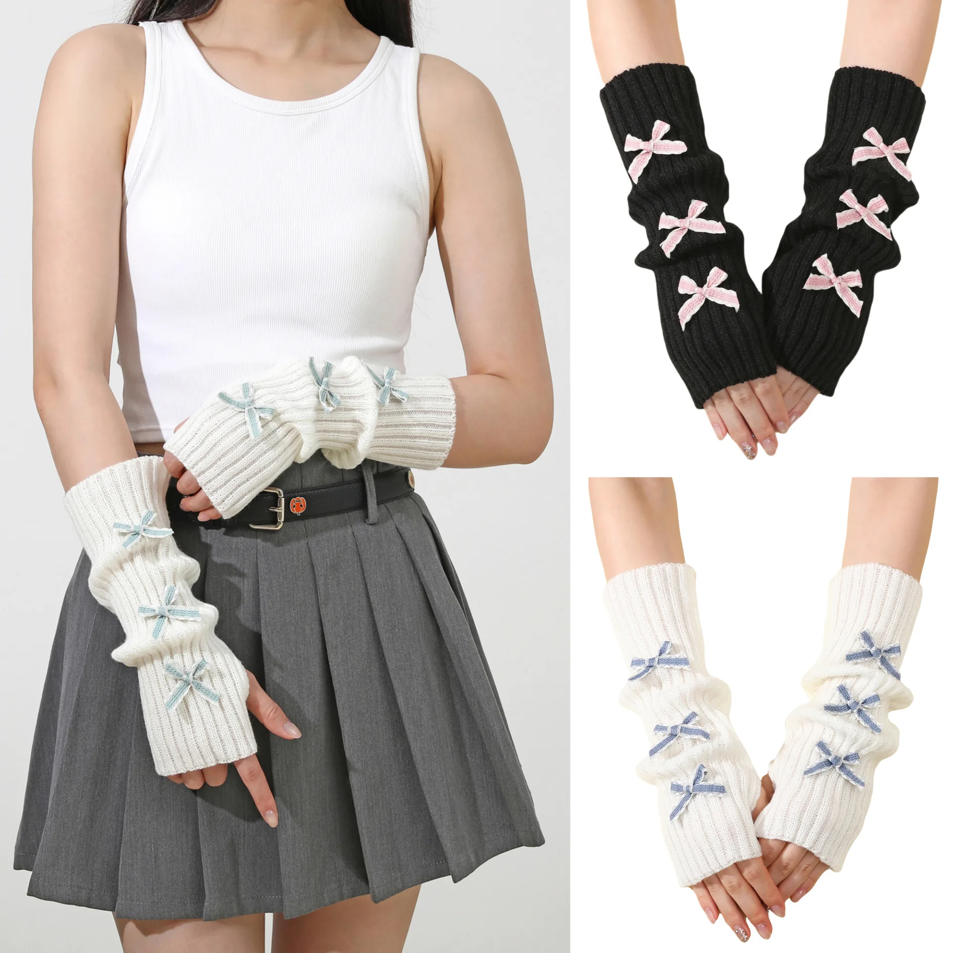 Y2K Bow Fingerless Gloves Wome - Fingerless Glove Knit reseña y precio