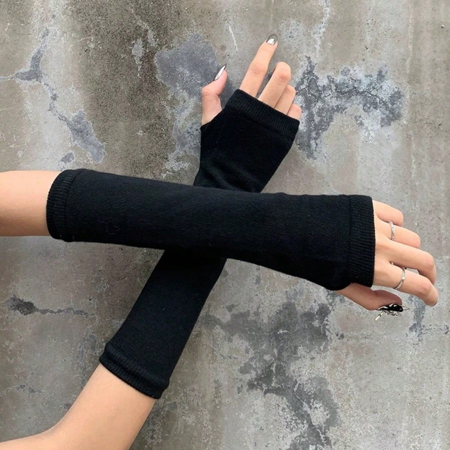1 Pair Y2K Punk Striped Knitte - Fingerless Glove Knit reseña y precio
