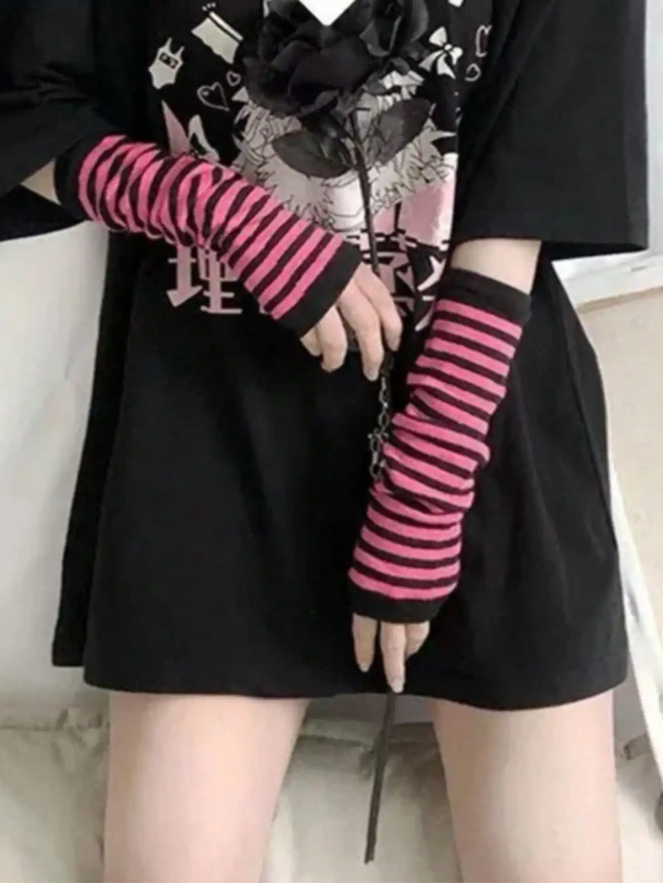 1 Pair Y2K Punk Striped Knitte - Fingerless Glove Knit reseña y precio